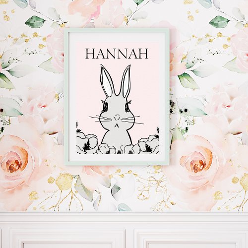 Adorable Woodland Baby Bunny Magnolia Floral Poster