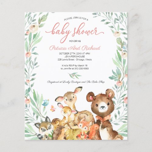 Adorable Woodland Baby Shower Budget Invitation