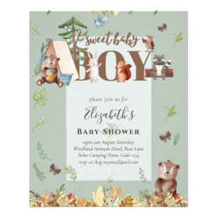 Adorable Woodland Bear Camping Boys Baby Shower In Flyer