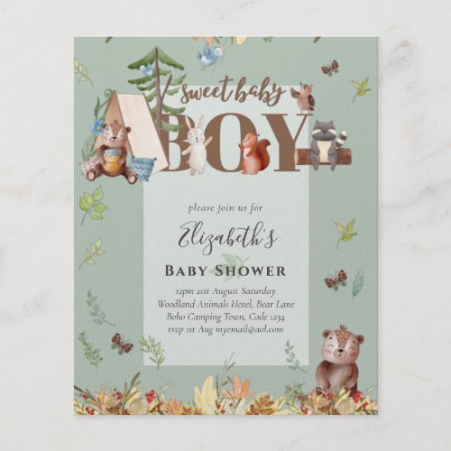 Adorable Woodland Bear Camping Boys Baby Shower In Flyer