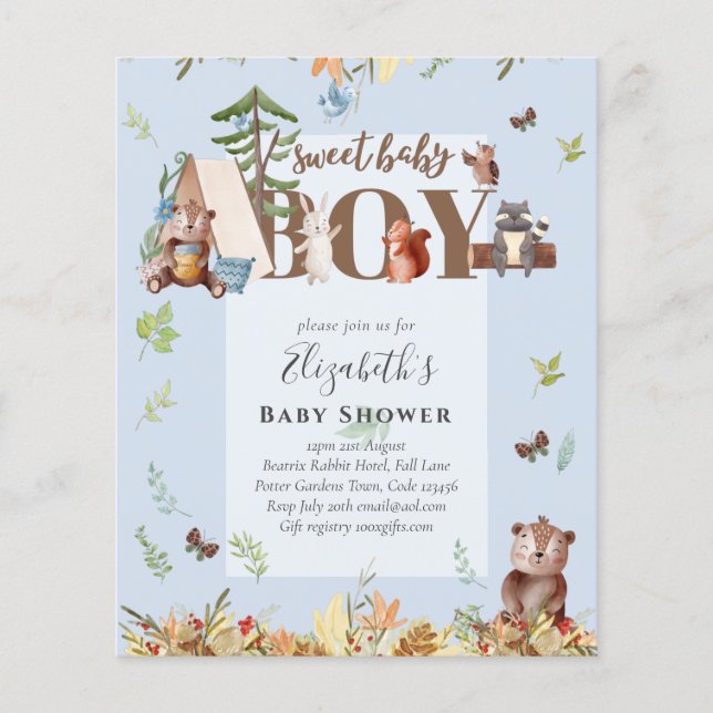 Adorable Woodland Bear Camping Boys Baby Shower In Flyer (Front)