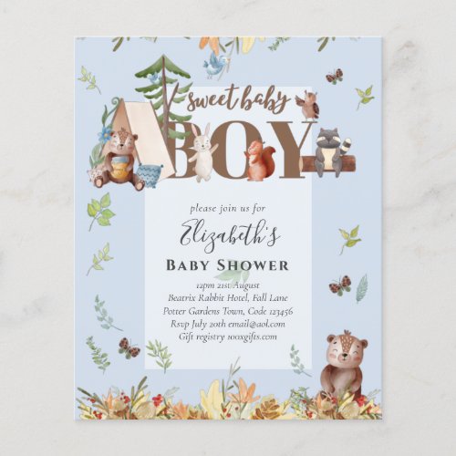 Adorable Woodland Bear Camping Boys Baby Shower In Flyer