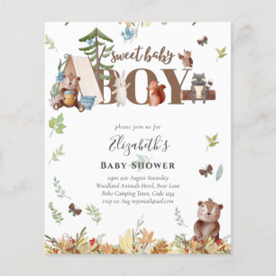 Adorable Woodland Bear Camping Boys Baby Shower In Flyer