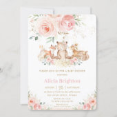 Adorable Woodland Blush Floral Girly Baby Shower Invitation (Front)