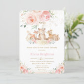 Adorable Woodland Blush Floral Girly Baby Shower Invitation (Standing Front)