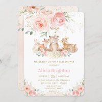 Adorable Woodland Blush Floral Girly Baby Shower Invitation