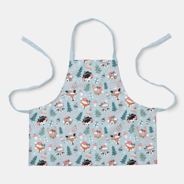 Adorable Woodland Christmas Animal Faces Pattern Apron (Front)
