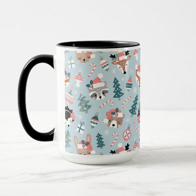 Adorable Woodland Christmas Animal Faces Pattern Mug (Left)