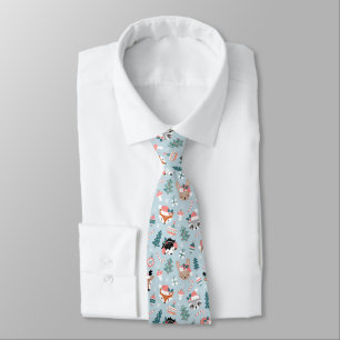 Adorable Woodland Christmas Animal Faces Pattern Neck Tie