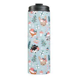 Adorable Woodland Christmas Animal Faces Pattern Thermal Tumbler
