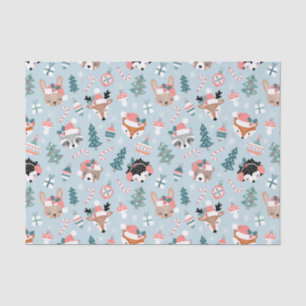 Adorable Woodland Christmas Animal Faces Pattern Tissue Paper