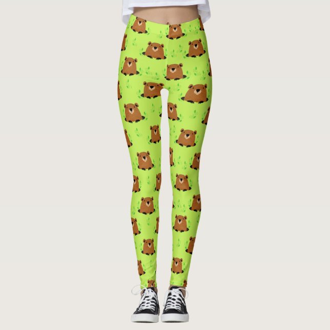 Adorable Woodland Creature Groundhog Pattern Leggings (Front)