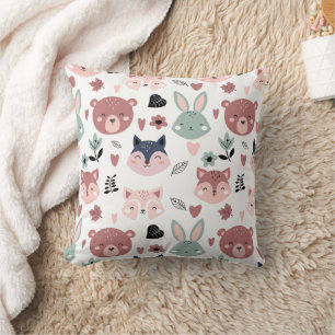 Adorable Woodland Creatures With Hearts Throw Pillow