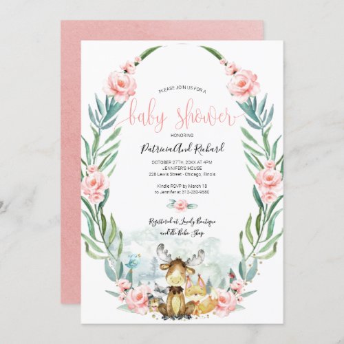 Adorable Woodland Floral Greenery Baby Shower Invitation