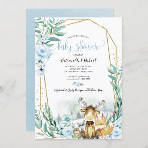 Adorable Woodland Floral Greenery Baby Shower Invitation