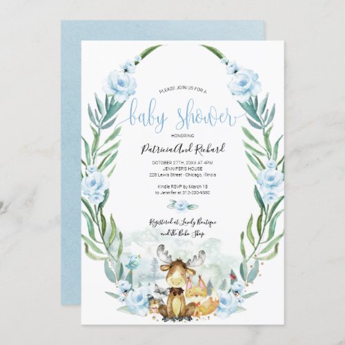 Adorable Woodland Floral Greenery Baby Shower Invitation