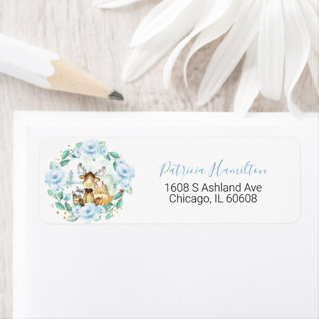Adorable Woodland Floral Greenery Baby Shower Label (Insitu)