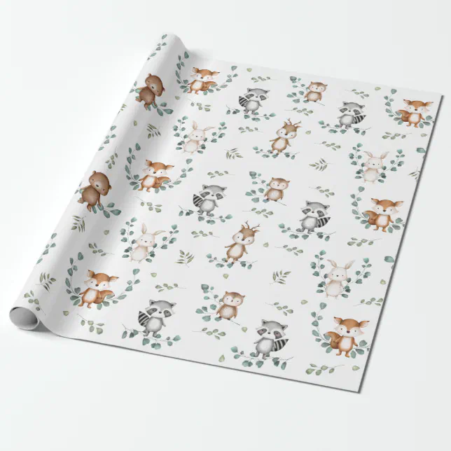 Adorable Woodland Greenery Forest Baby Animals Wrapping Paper Zazzle