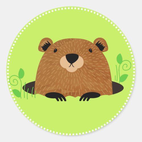 Adorable Woodland Groundhog Classic Round Sticker