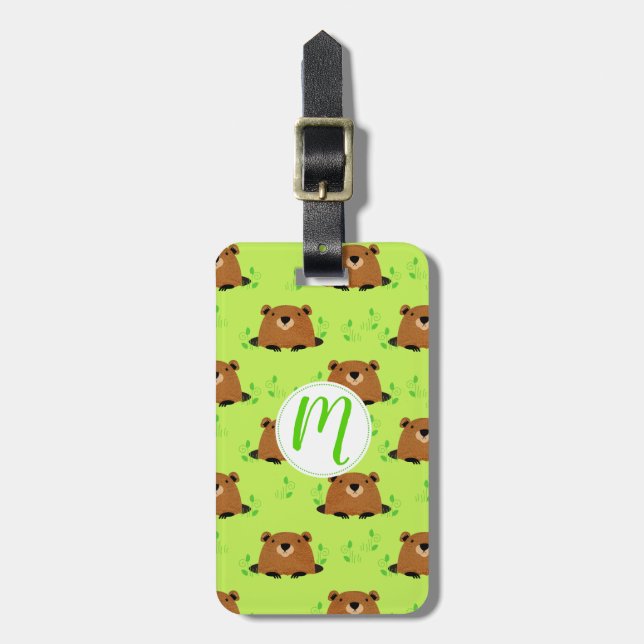 Adorable Woodland Groundhog Pattern Luggage Tag (Front Vertical)