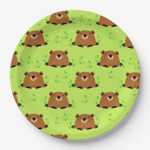 Adorable Woodland Groundhog Pattern Paper Plates
