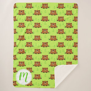 Adorable Woodland Groundhog Pattern Sherpa Blanket