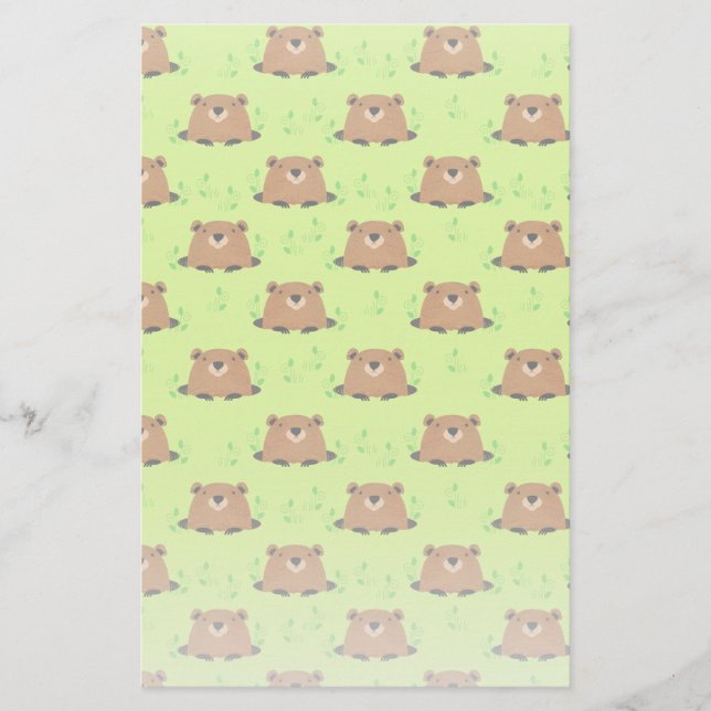 Adorable Woodland Groundhog Pattern Stationery (Front)