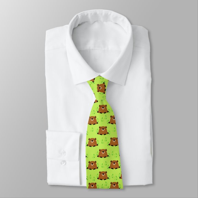 Adorable Woodland Groundhog Pattern Tie (Tied)