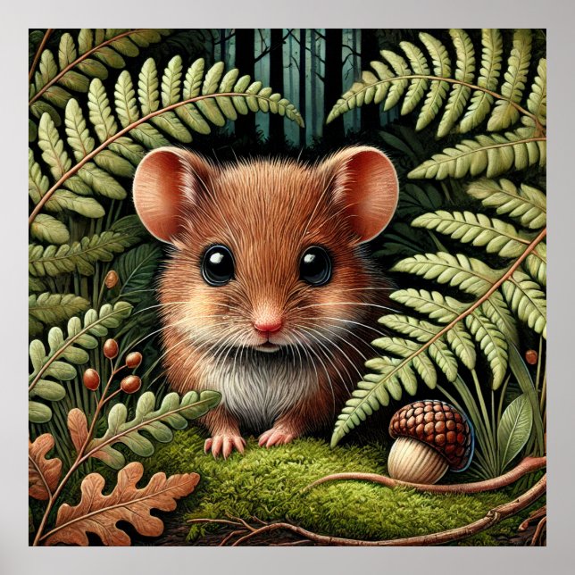 Adorable Woodland Mouse Illustration – Cute Forest Poster (Front)