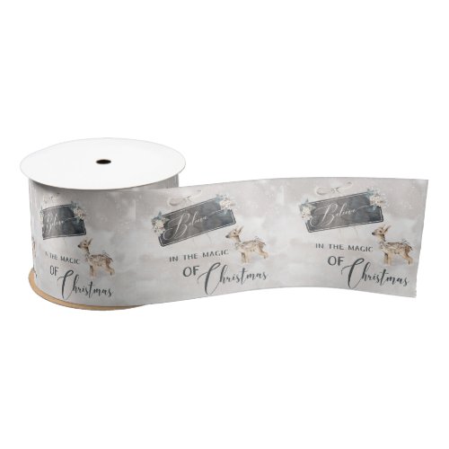 Adorable Woodland Scene with Watercolor Fawn Satin Ribbon