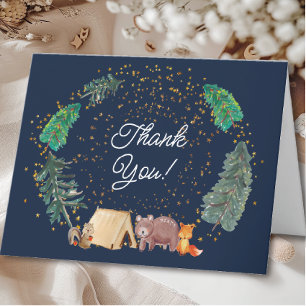 Adorable Woodland Theme Shower Letterpress Thank You Card