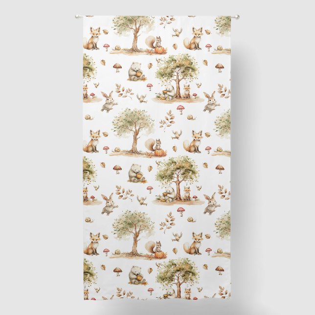 Adorable Woodland Wonderland Autumn Forest Animal Blackout Curtains (Front)