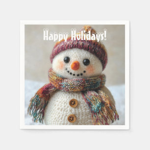 Adorable Wool Snowman with Hat & Scarf Design Napkins