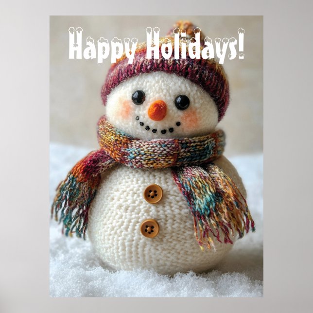 Adorable Wool Snowman with Hat & Scarf Design Poster (Front)