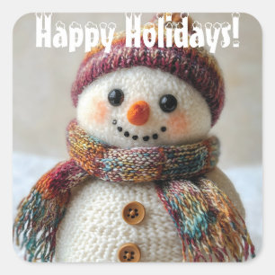 Adorable Wool Snowman with Hat & Scarf Design Square Sticker