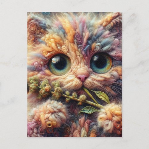 Adorable Wooly Cat With Catnip Postcard