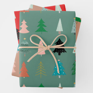 Adorable Xmas pattern trees green red pink cute Wrapping Paper Sheets