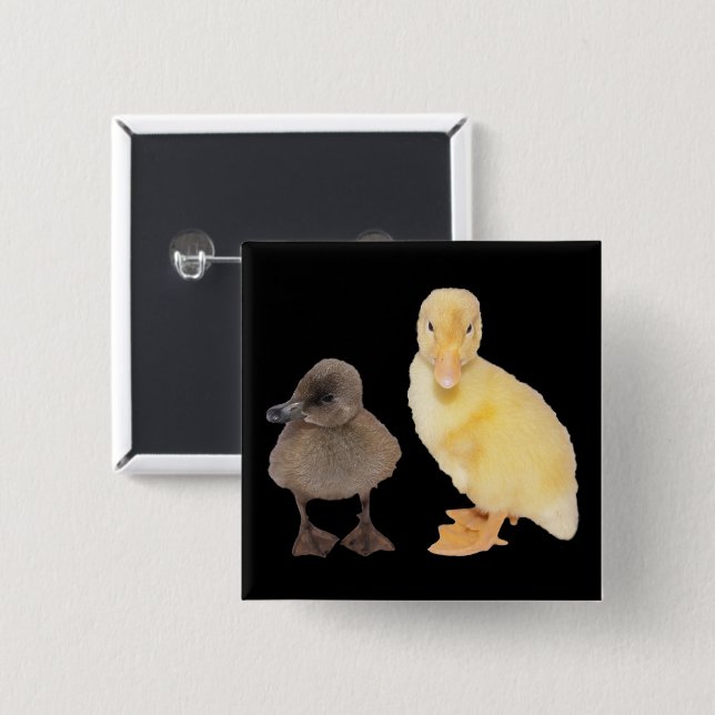Adorable Yellow and Gray Duckling Photograph Pinback Button (Front & Back)