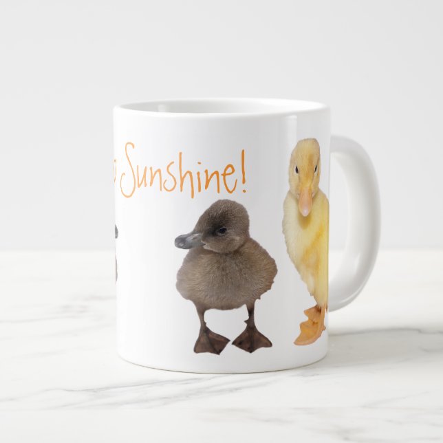 Adorable Yellow and Gray Duckling Photographs Giant Coffee Mug (Front Right)