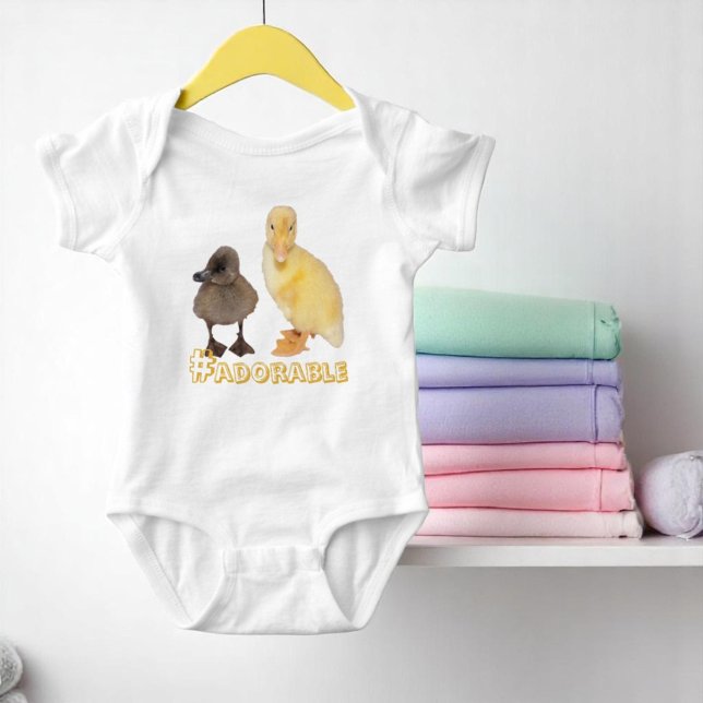 Adorable Yellow and Gray Ducklings Photograph Baby Bodysuit (baby body suit with template text)