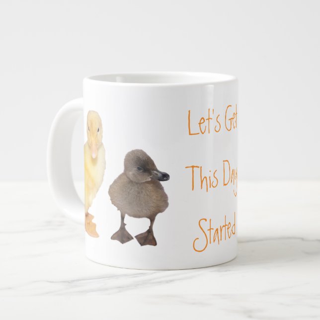 Adorable Yellow and Gray Ducklings Photograph Large Coffee Mug (Front Left)
