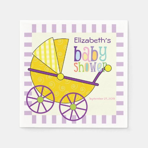 Adorable Yellow Baby Carriage Napkins