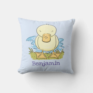 Adorable yellow baby duck cartoon illustration throw pillow