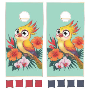 Adorable Yellow birds with flowers Cornhole Set