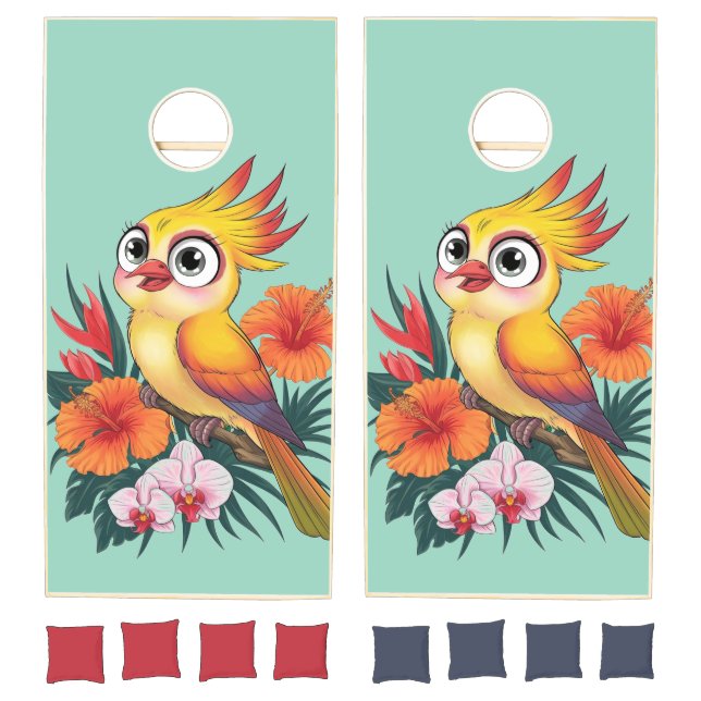 Adorable Yellow birds with flowers Cornhole Set (Set)