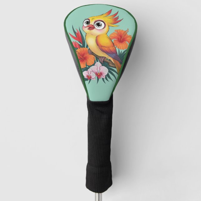 Adorable Yellow birds with flowers Golf Head Cover (Front)