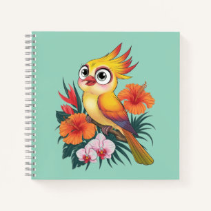 Adorable Yellow birds with flowers Notebook