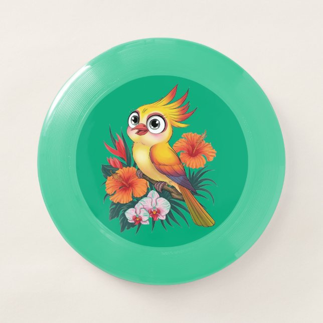 Adorable Yellow birds with flowers Wham-O Frisbee (Front)
