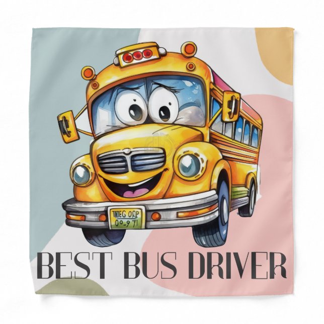 Adorable Yellow Cartoon Best School Bus Driver Bandana (Front)