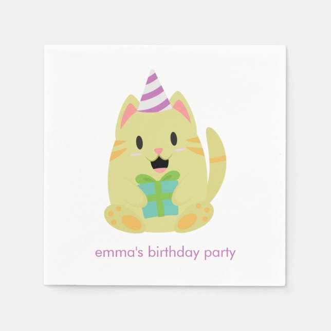 Adorable Yellow Cat Birthday Paper Napkins (Front)